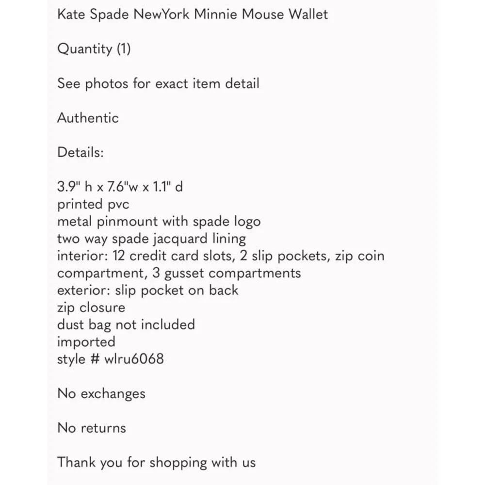 Kate Spade NewYork Mickey Mouse Minnie‎ Mouse Wallet
